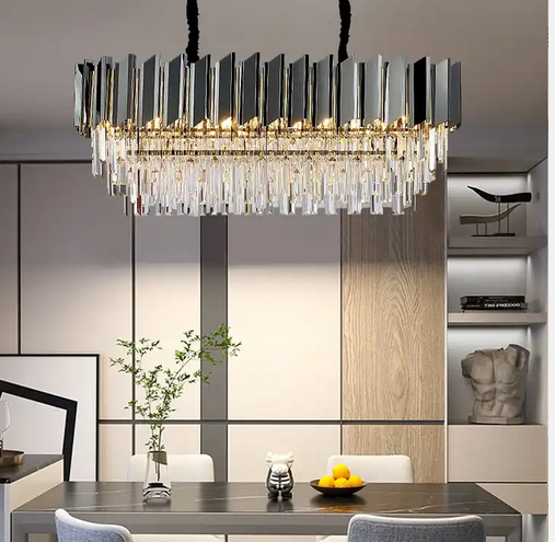 Black Rectangular Chandelier LED Ceiling Chandelier Lighting Nordic Pendant Light Crystal Chandelier for Dining Room