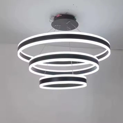 Modern Simple Living Room Black LED Aluminum Ring Chandelier Pendant Light
