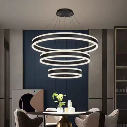 Modern Simple Living Room Black LED Aluminum Ring Chandelier Pendant Light