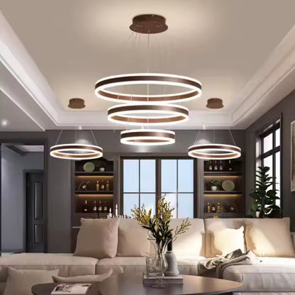 Modern Simple Living Room Black LED Aluminum Ring Chandelier Pendant Light