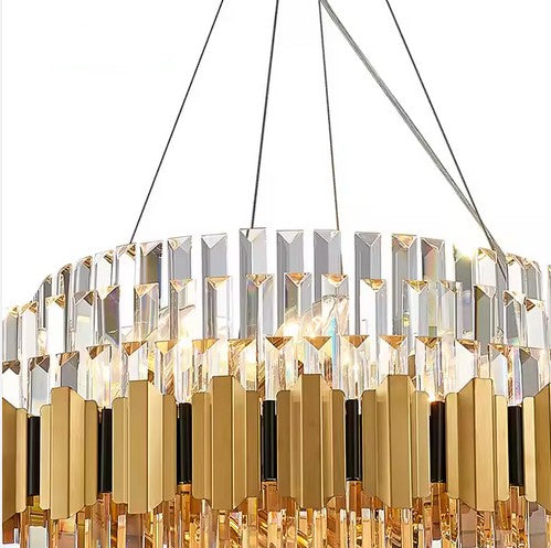 Modern Decoration Art Indoor Coffee Shop Gold Round Crystal Led Chandelier Light