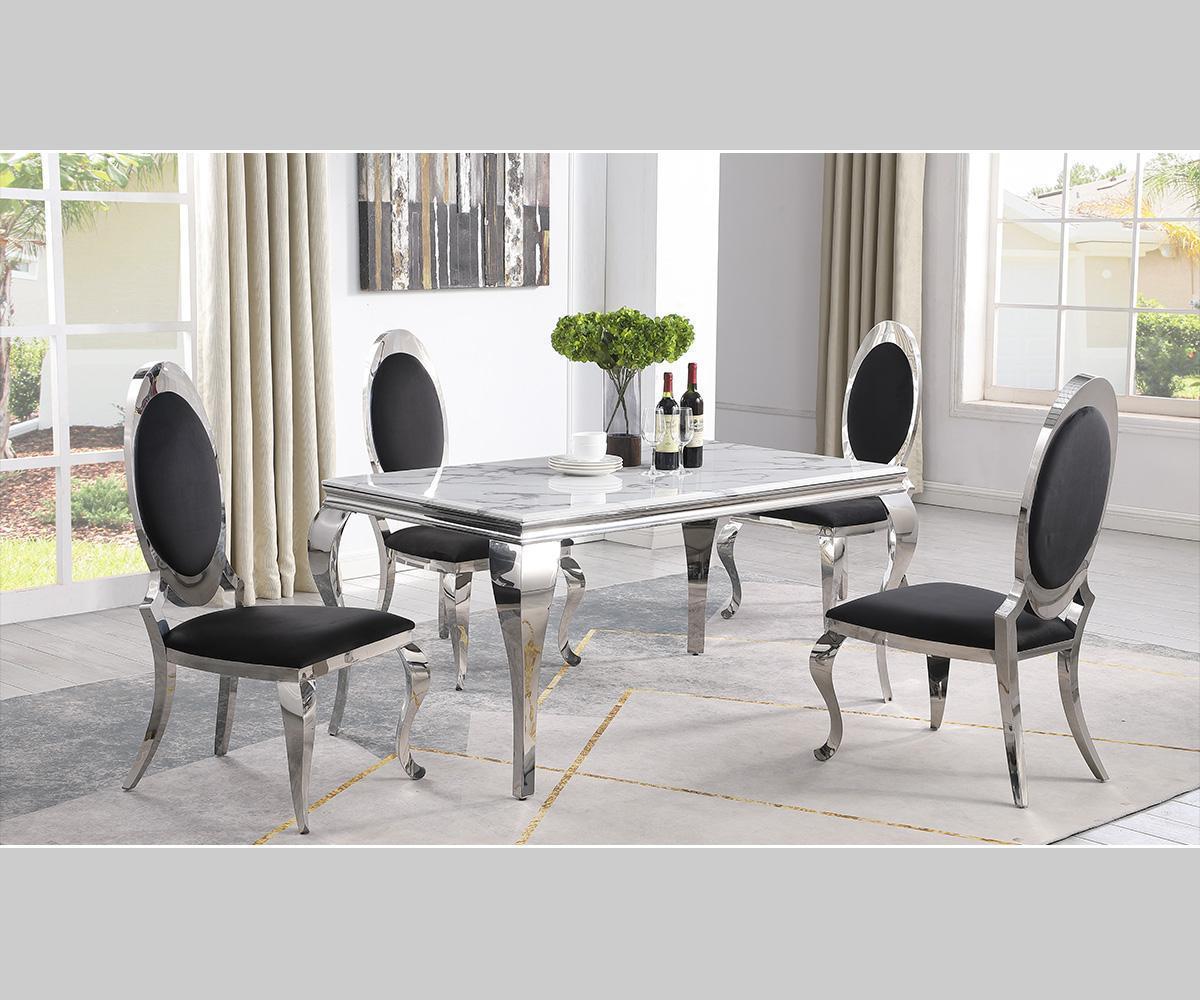 Bianca (White) with Divina Set Blk/WT Chairs(5 Pcs Set)