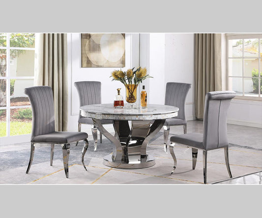 Celeste (White) with Chara Set Grey Chairs(5 Pcs Set)