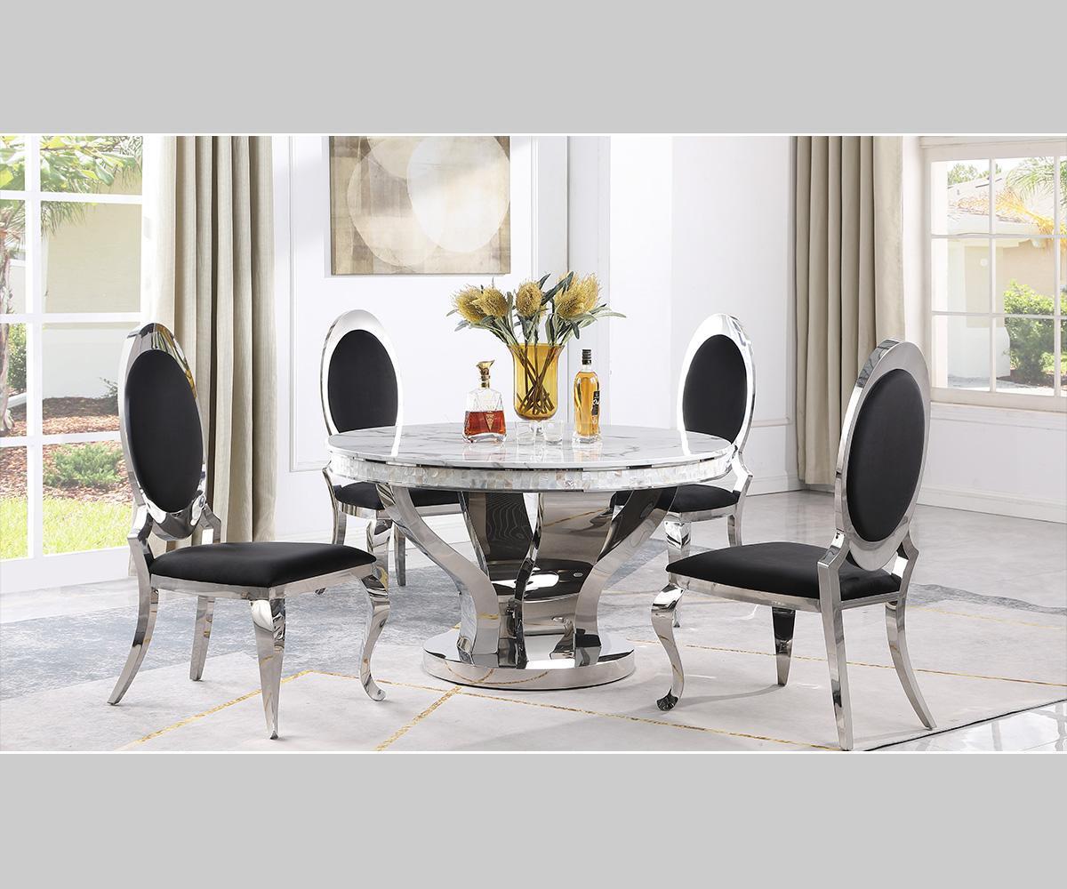 Celeste (White) with Divina Set Blk/WT Chairs(5 Pcs Set)