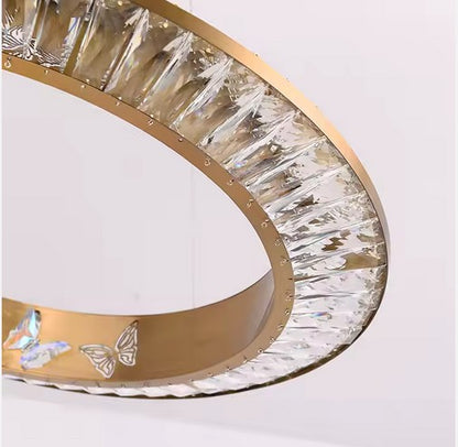 Golden Round Ring Butterfly Decorative Pendant Lights Modern Crystal Chandelier for Living Room