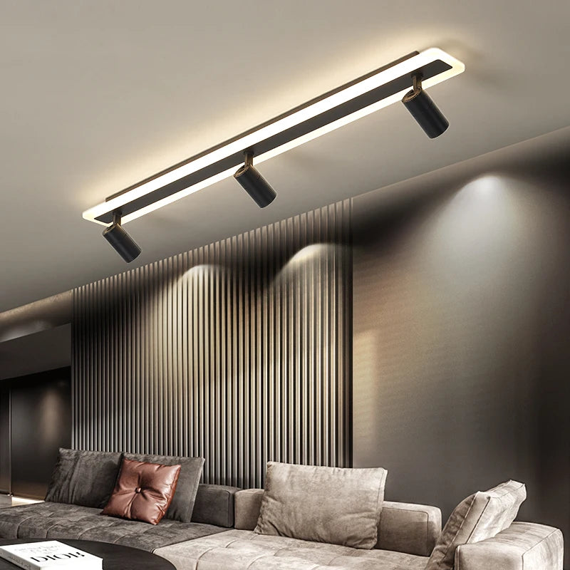 Modern Led Ceiling Chandeliers With Spotlight Acrylic Black Strip Ceiling Lamp For Living Room Kitchen Corridor Indoor Lighting