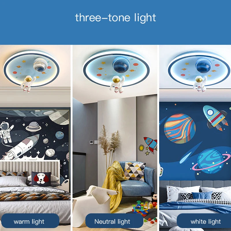 Modern Led Chandelier Light For Children's room Bedroom study Kids Baby Blue Cartoon Astronaut Ceiling Lamp Decor Light Fixtures