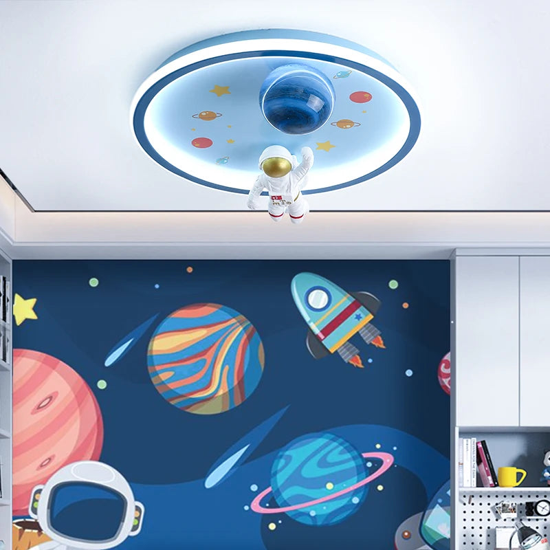 Modern Led Chandelier Light For Children's room Bedroom study Kids Baby Blue Cartoon Astronaut Ceiling Lamp Decor Light Fixtures