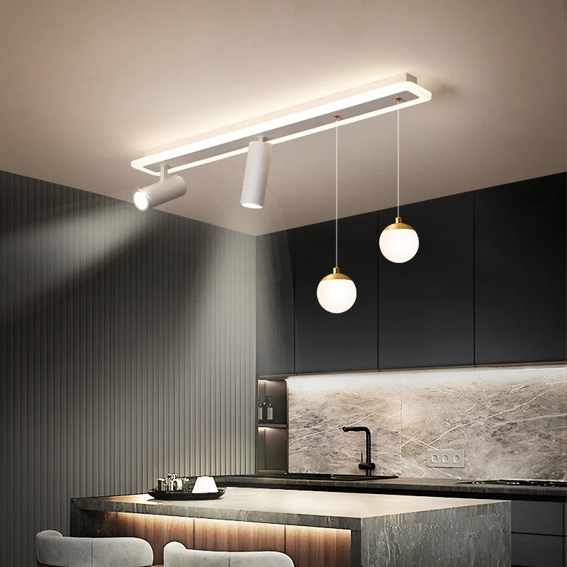 New Modern Led Ceiling Chandelier With Spotlights White Long Strip Lamps For Living Dining Room Kitchen Corridor Indoor Lighting