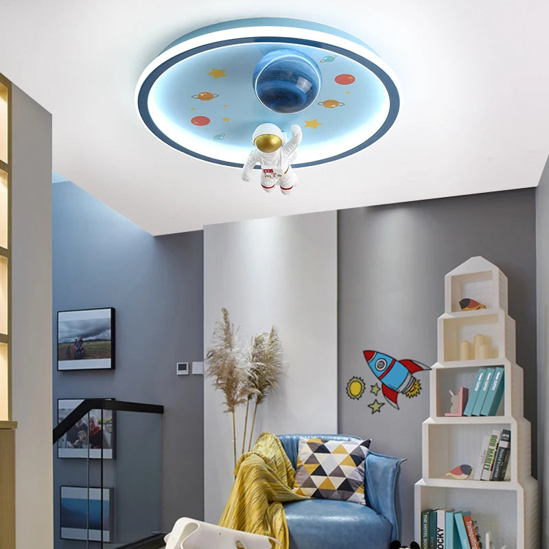 Modern Led Chandelier Light For Children's room Bedroom study Kids Baby Blue Cartoon Astronaut Ceiling Lamp Decor Light Fixtures