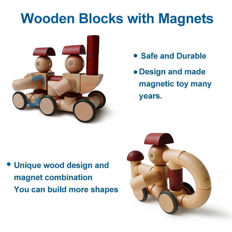 Magplayer 42PCS Preschool Magnetic Wooden Blocks Blocos De Madeira Educational Toys for Children Best Birthday Gifts