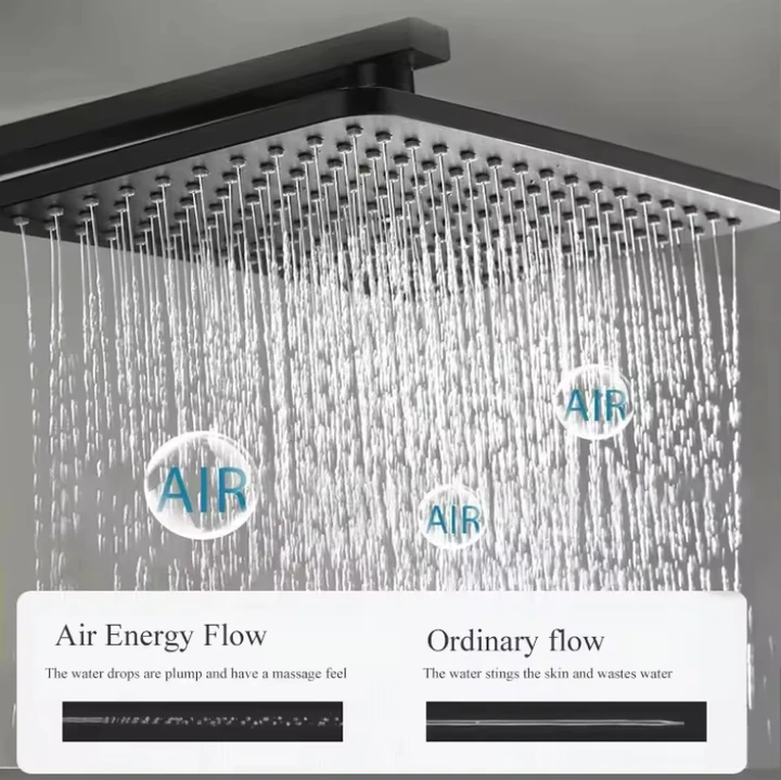 Black Gold Thermostatic Shower Set Airbrush Mixer Faucet Bath Hot Cold Bathroom System Brass ABS Material Thermostatic Faucet