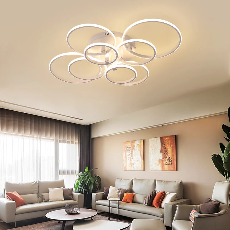 NEO Gleam 8/6/4 Circle Rings Modern Chandelier led for living Room bedroom study room matte black/white Color Chandelier Fixture