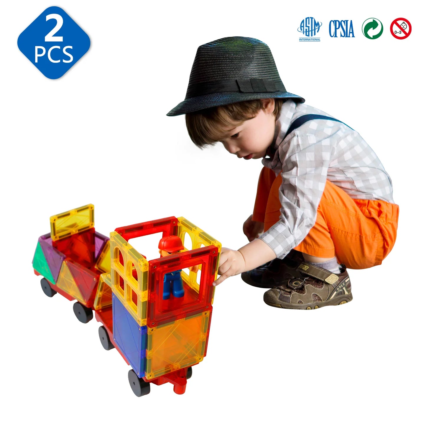 2 Piece Car Set Suitable for Big Size Magnetic Building Blocks Magnet Tiles Intelligent Montessori Educational Toys for Children