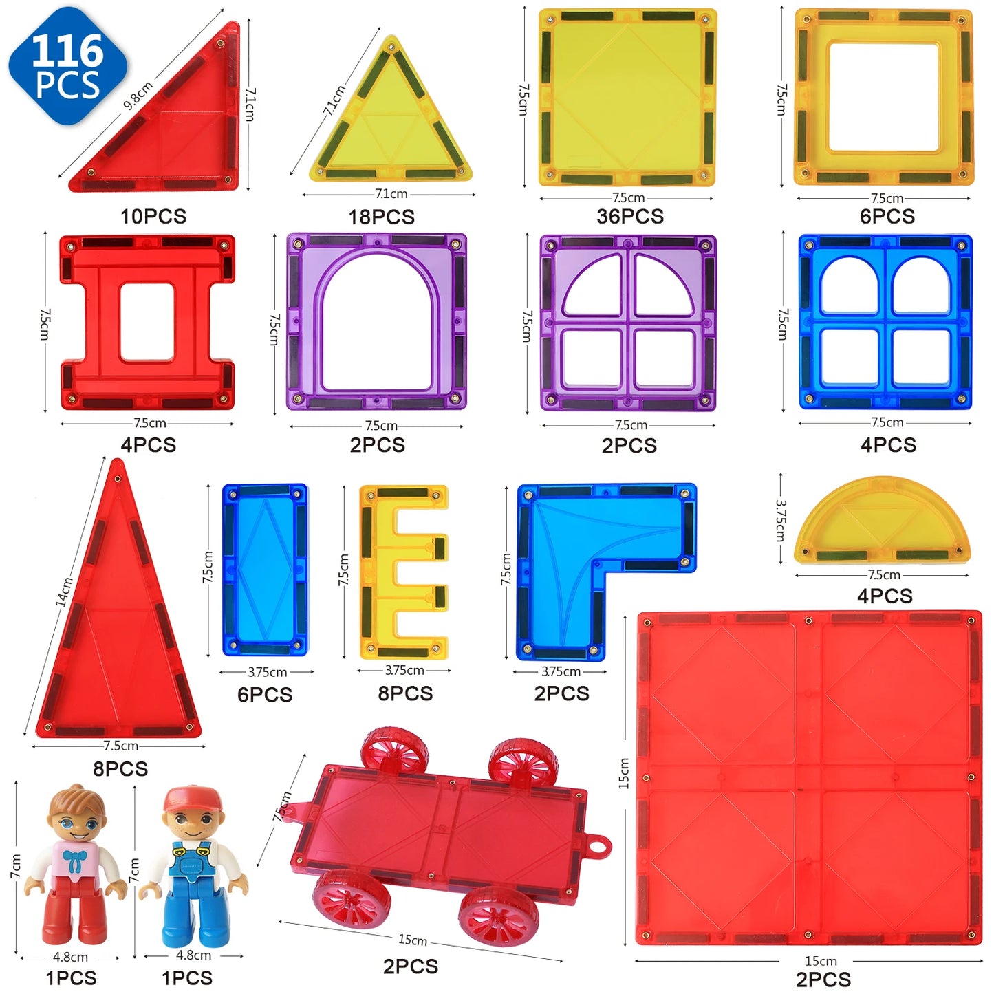 116 Pieces Magnetic Building Blocks Set Magnet Construction Games Set Magnetic Tiles Educational Toys for Children