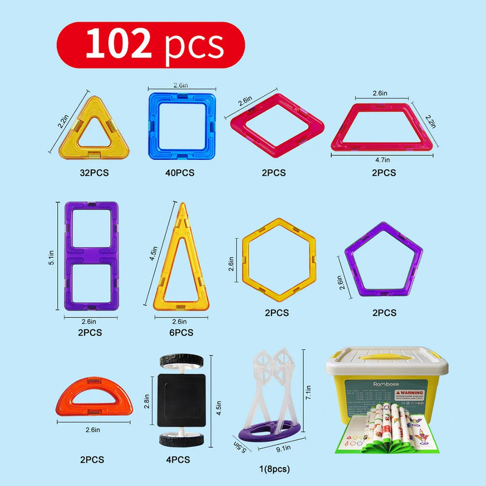 102PCS Big Size Magnetic Construction Sets Model Designer Game Magnetic Building Blocks Montessori Educational Toys for Children