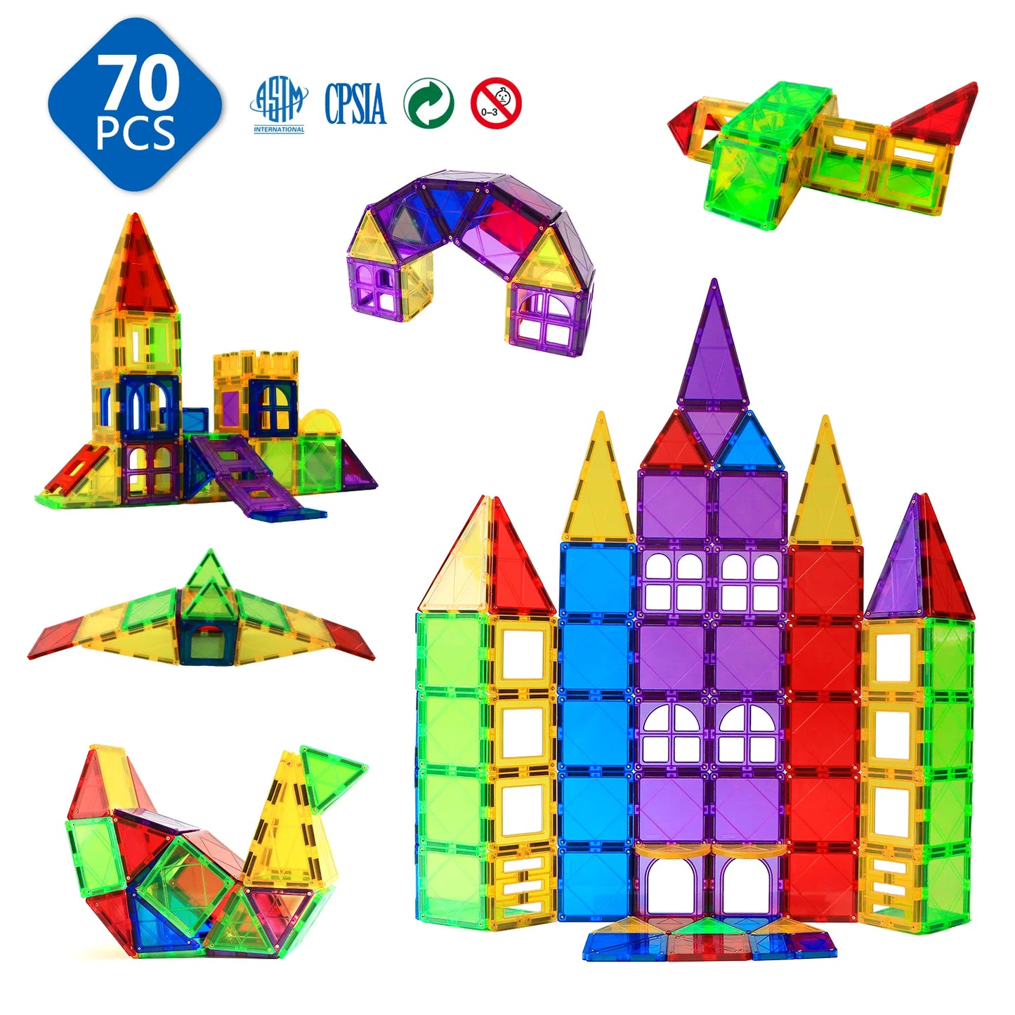 70PCS Magnetic Building Blocks Construction Set Big Size Magnetic Tiles DIY Gifts Educational Toys for Children