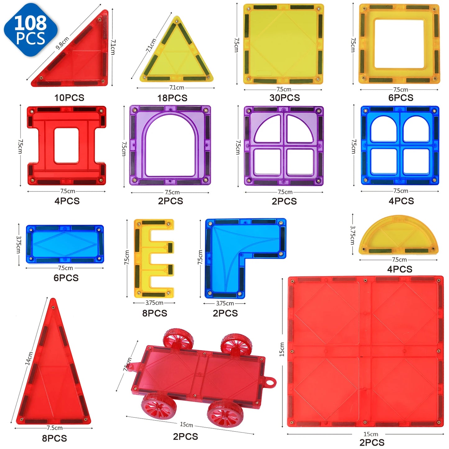 108pcs Big Size Magnetic Tiles 3D Constructor Building Blocks Set Magnetic Educational Game Toys for Children Gifts