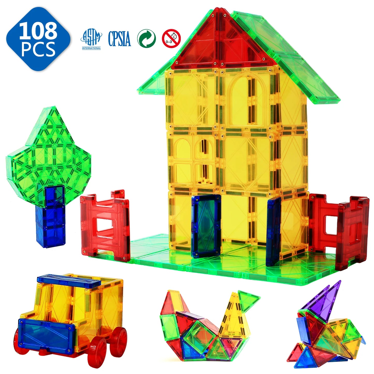 108pcs Big Size Magnetic Tiles 3D Constructor Building Blocks Set Magnetic Educational Game Toys for Children Gifts