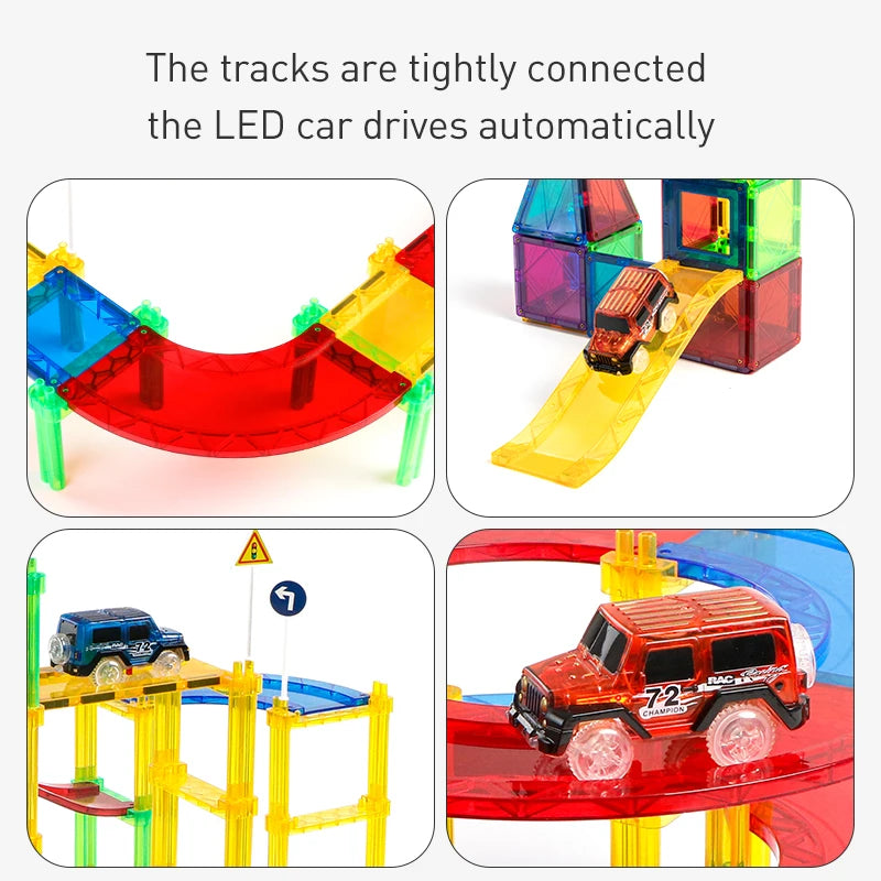 82PCS Magnetic Tiles Big Size Magnetic Building Blocks Construction Set Car Racing Track Educational Toys for Children Gifts