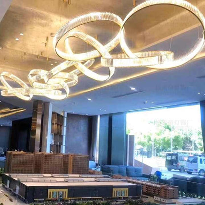 Hot Sell Led Round Crystal Circle Chandelier Ring Lamp Pendant Lights for Custom Hotel Restaurant Hanging Lights