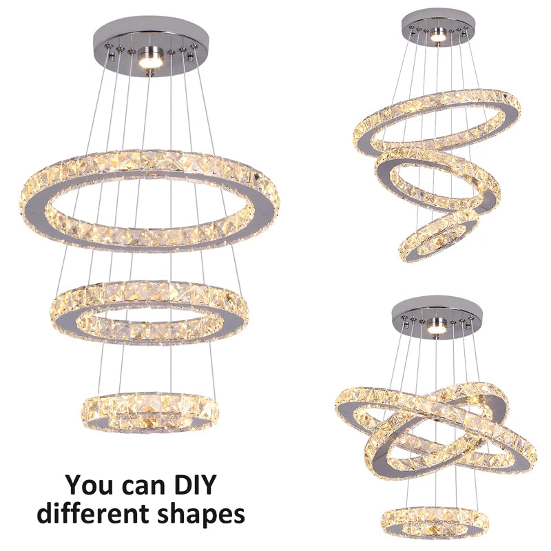 Luxury Rings Chandeliers For Dining Room Stainless Steel Mordern Home Decor Hanging Lighting Ceiling Chandeliers Lustre Pendant