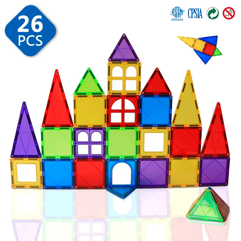 26PCS Magnetic Blocks Tiles Big Size Building Construction Games Magnet STEM DIY Educational Toys for Children