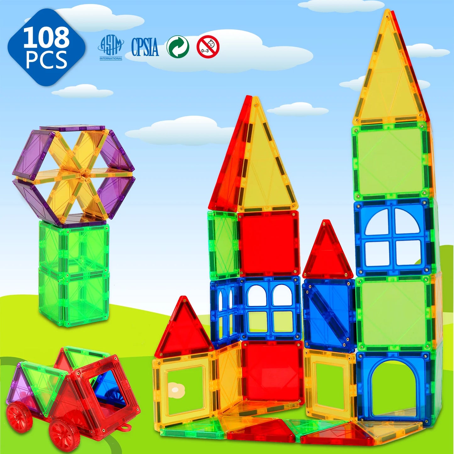 108pcs Big Size Magnetic Tiles 3D Constructor Building Blocks Set Magnetic Educational Game Toys for Children Gifts