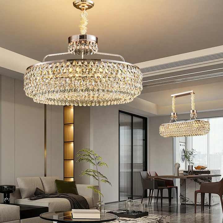 Modern Luxury Living Room Pendant Light Creative Round Led Crystal Chandeliers for Home