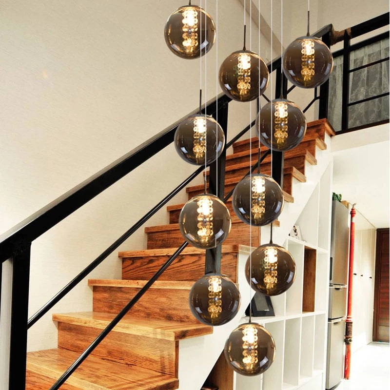 New Modern Glass Ball Chandelier Lustre Living Room Staircase Light Spiral Light G4 Led Hotel Chandelier Villa Lighting