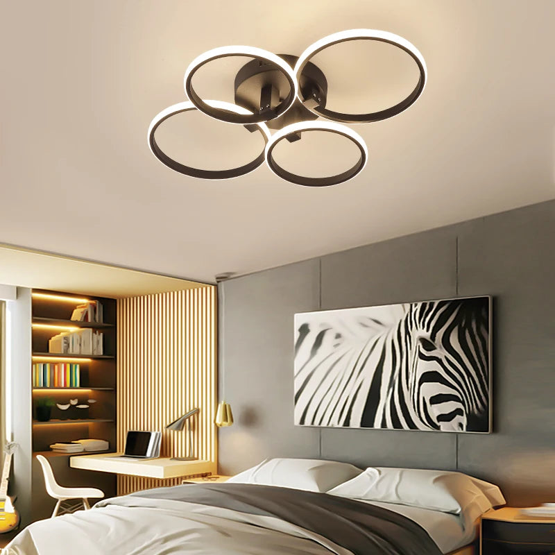 NEO Gleam 8/6/4 Circle Rings Modern Chandelier led for living Room bedroom study room matte black/white Color Chandelier Fixture