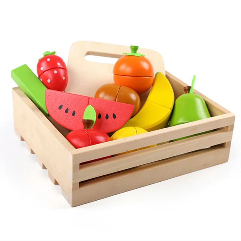 Simulation Kitchen Series Montessori Cut Fruits and Vegetables Wooden Toys Classic Pretend Play Cooking Interest Cultivation