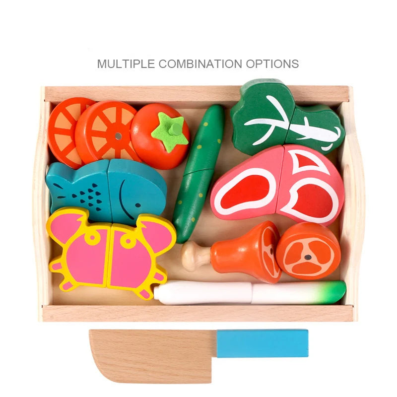 Simulation Kitchen Series Montessori Cut Fruits and Vegetables Wooden Toys Classic Pretend Play Cooking Interest Cultivation