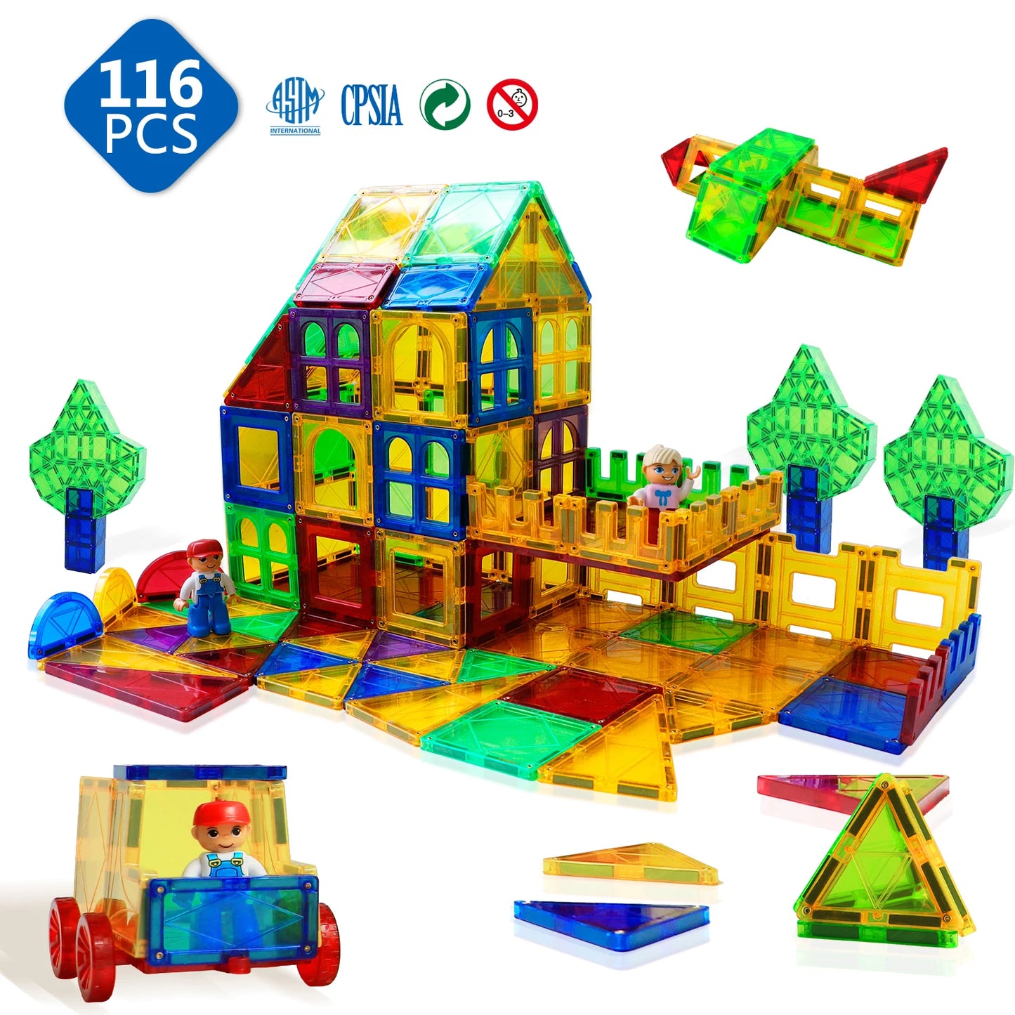 116 Pieces Magnetic Building Blocks Set Magnet Construction Games Set Magnetic Tiles Educational Toys for Children