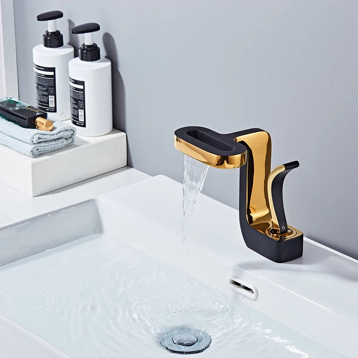 Modern Single-Handle Hot & Cold Waterfall Bath Faucet Special Design Bathroom Sink Brass Mixer Tap with Ceramic Valve Core