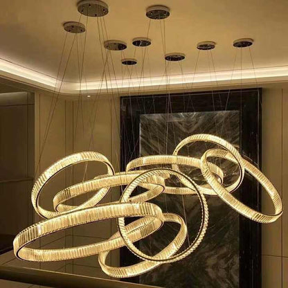 Hot Sell Led Round Crystal Circle Chandelier Ring Lamp Pendant Lights for Custom Hotel Restaurant Hanging Lights