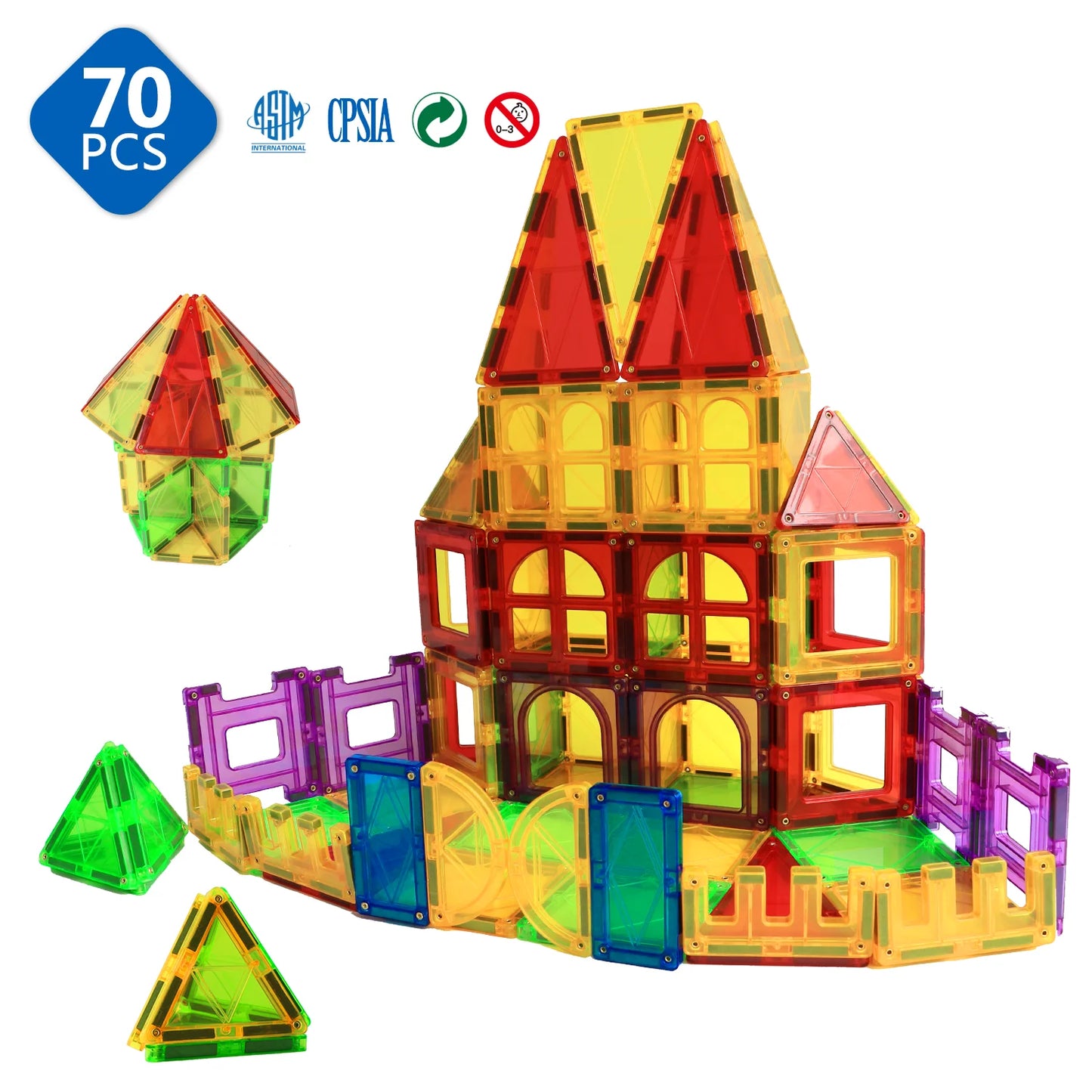 70PCS Magnetic Building Blocks Construction Set Big Size Magnetic Tiles DIY Gifts Educational Toys for Children