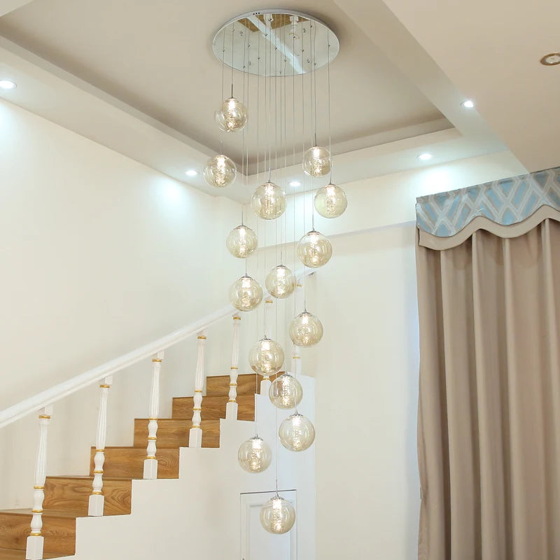 New Modern Glass Ball Chandelier Lustre Living Room Staircase Light Spiral Light G4 Led Hotel Chandelier Villa Lighting