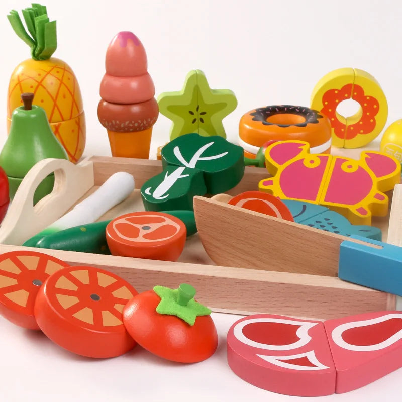 Simulation Kitchen Pretend Toy Wooden Classic Game Montessori Educational Toy For Children Kids Gift Cutting Fruit Vegetable Set