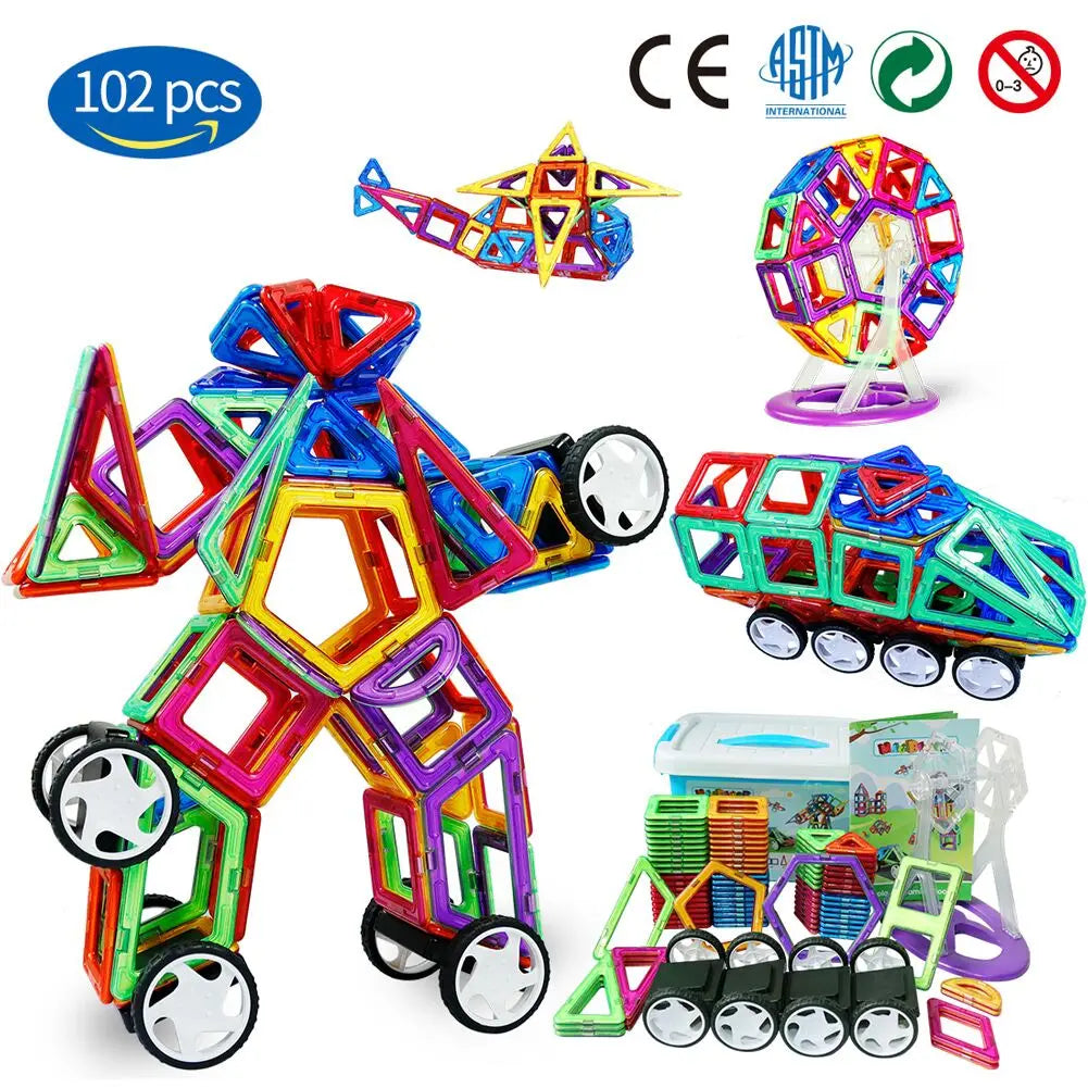 102PCS Big Size Magnetic Construction Sets Model Designer Game Magnetic Building Blocks Montessori Educational Toys for Children