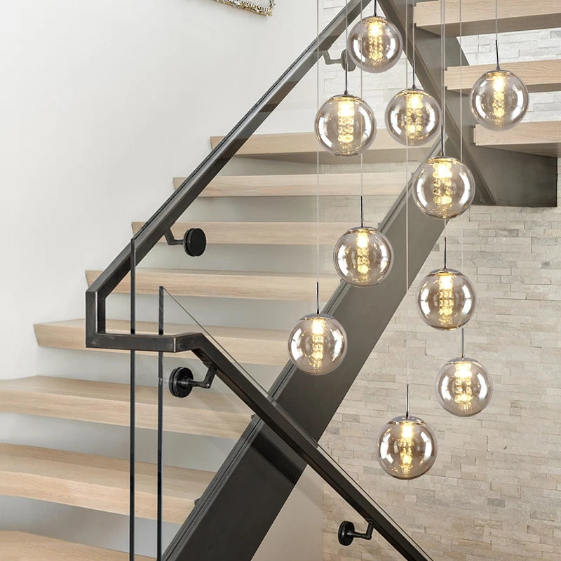 New Modern Glass Ball Chandelier Lustre Living Room Staircase Light Spiral Light G4 Led Hotel Chandelier Villa Lighting