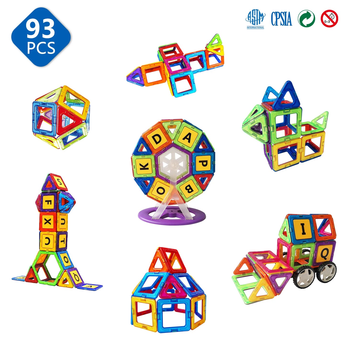 MAGPLAYER 93PCS Big Size Magnetic Tiles Magnets Designer Building & Construction Blocks Set Educational Toys for Children Gifts