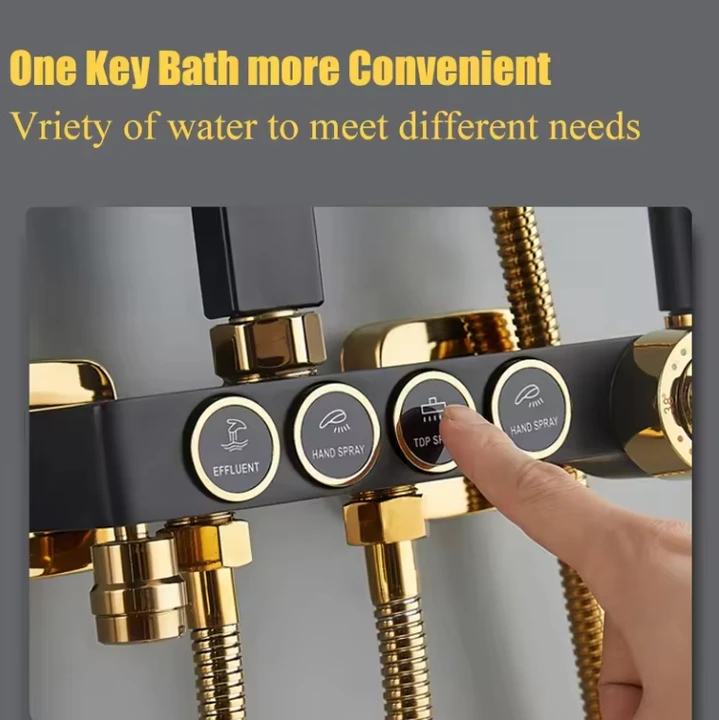 Black Gold Thermostatic Shower Set Airbrush Mixer Faucet Bath Hot Cold Bathroom System Brass ABS Material Thermostatic Faucet