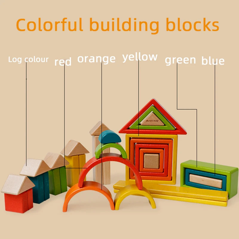 Rainbow Wood Assemble Wooden Building Blocks Creative Stacking Preschool Montessori Baby Brain Game Educational Toys Gifts