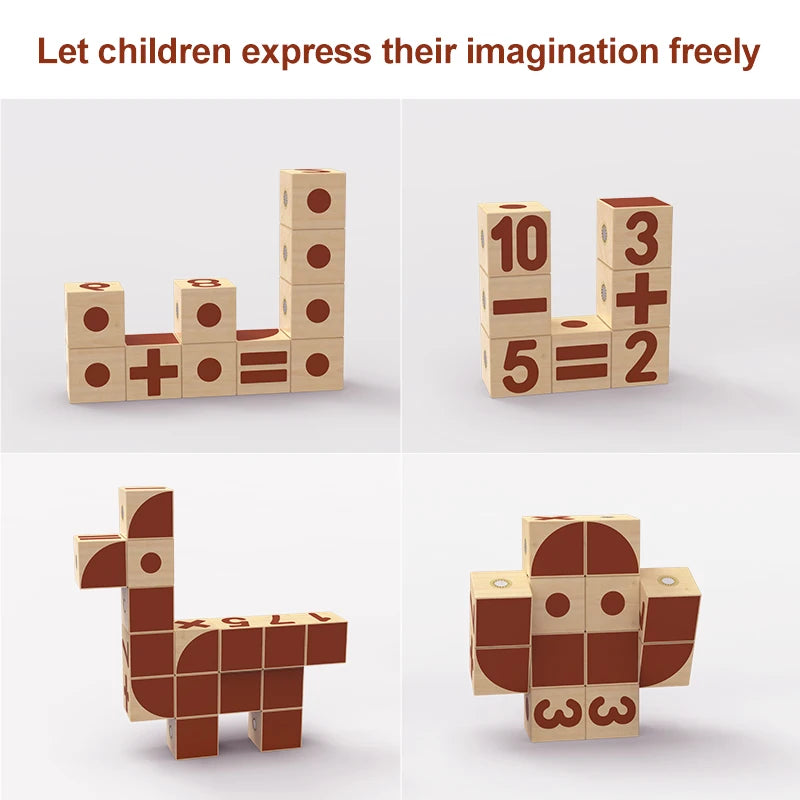 Magplayer Children Educational Wood Toys Magnetic Arabic Numbers Wooden Cubes Magnetic Blocks Toys For Kids Learning Gifts