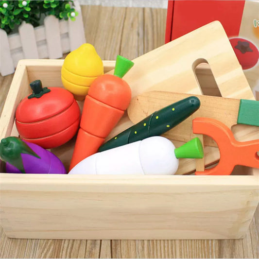 Simulation Kitchen Series Montessori Cut Fruits and Vegetables Wooden Toys Classic Pretend Play Cooking Interest Cultivation