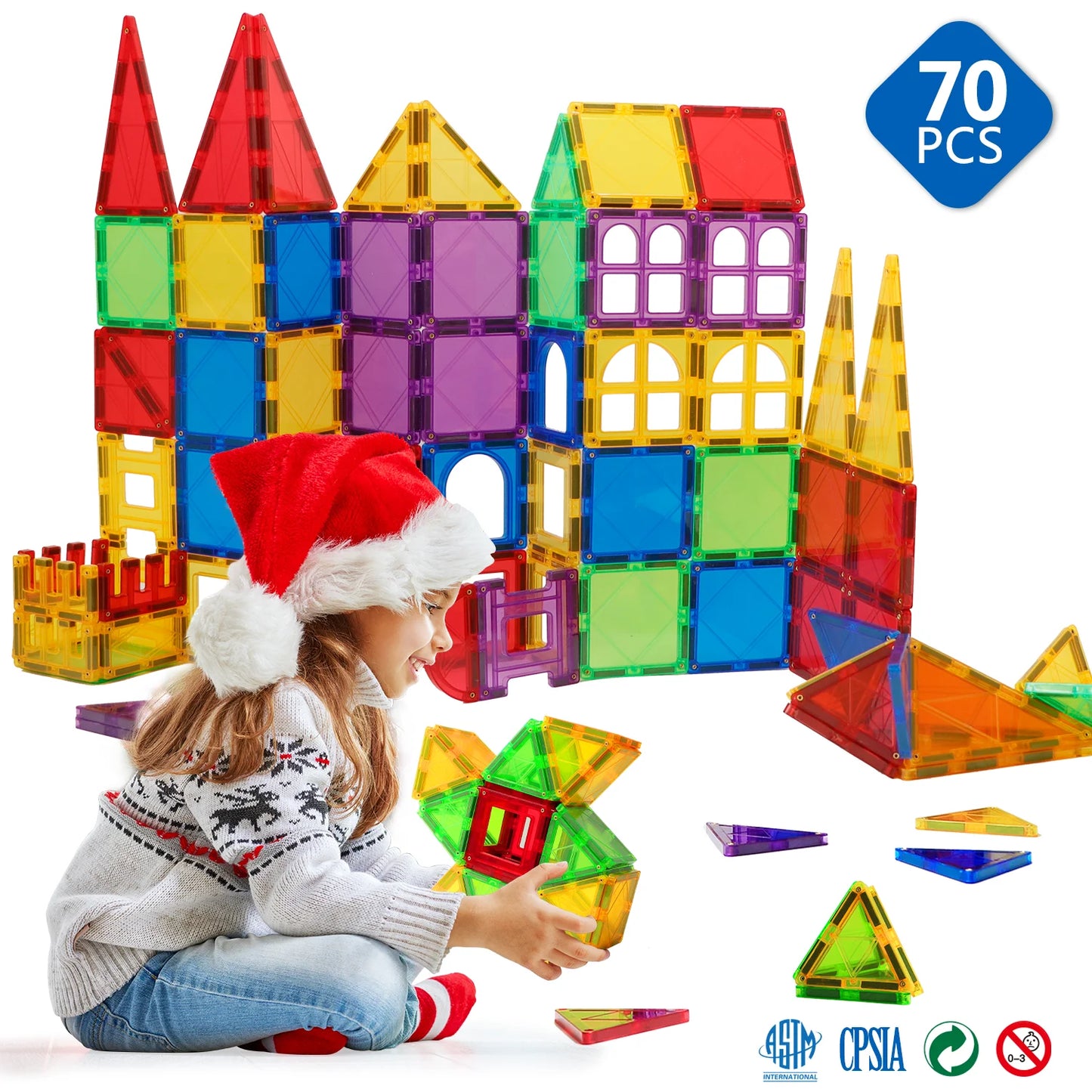 70PCS Magnetic Building Blocks Construction Set Big Size Magnetic Tiles DIY Gifts Educational Toys for Children