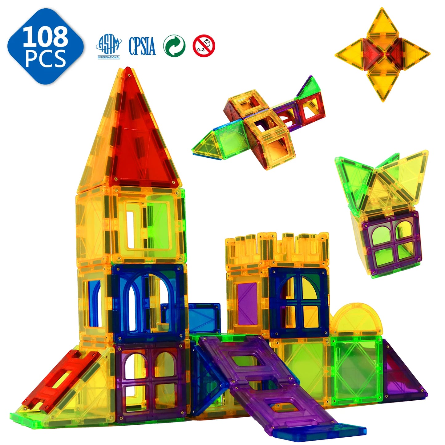 108pcs Big Size Magnetic Tiles 3D Constructor Building Blocks Set Magnetic Educational Game Toys for Children Gifts