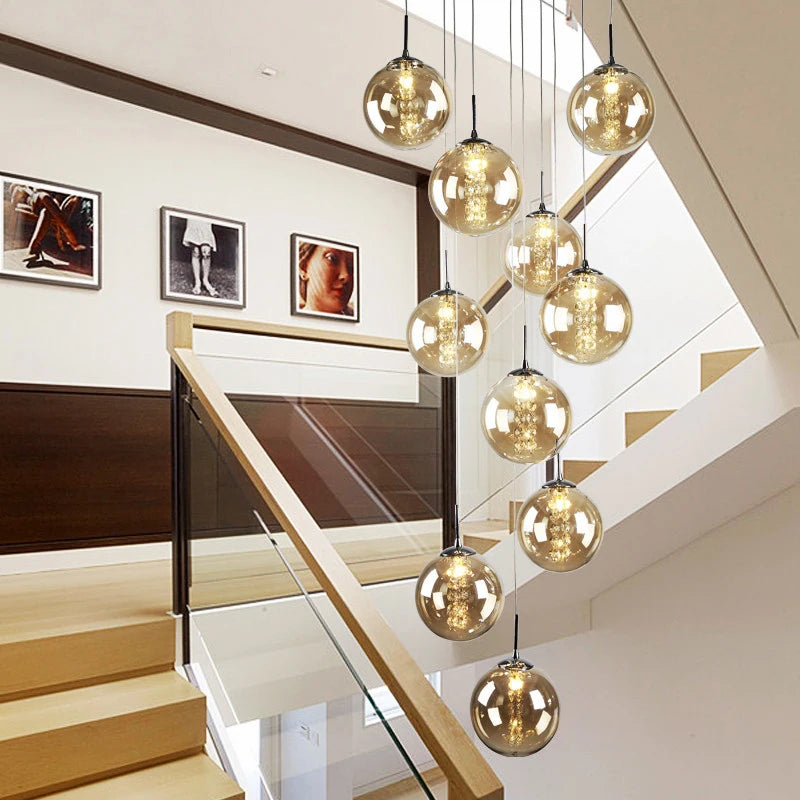 New Modern Glass Ball Chandelier Lustre Living Room Staircase Light Spiral Light G4 Led Hotel Chandelier Villa Lighting