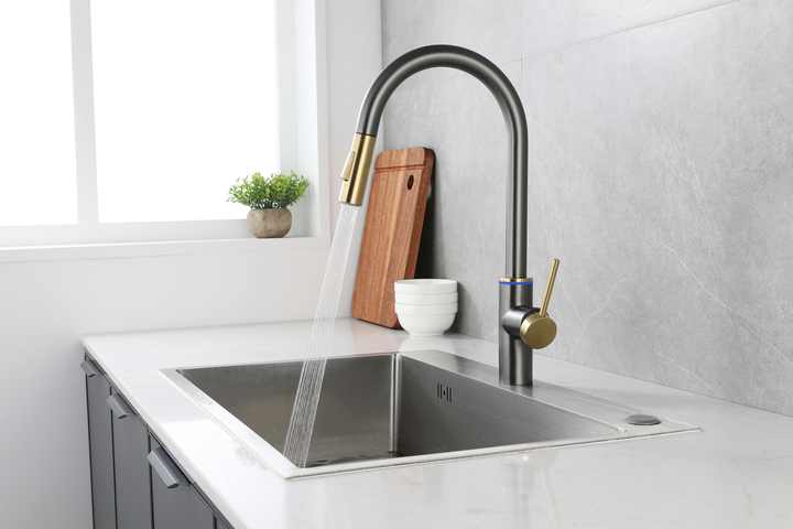 Modern Style Pull-Out Stainless Steel Induction Faucet Blender Kitchen Sink Faucet Gold Grey Mixing Brushed Surface Tap Design